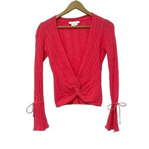Cache Luxe Hot Pink Twist Front 100% Cashmere Tie Sleeve Sweater Size XS